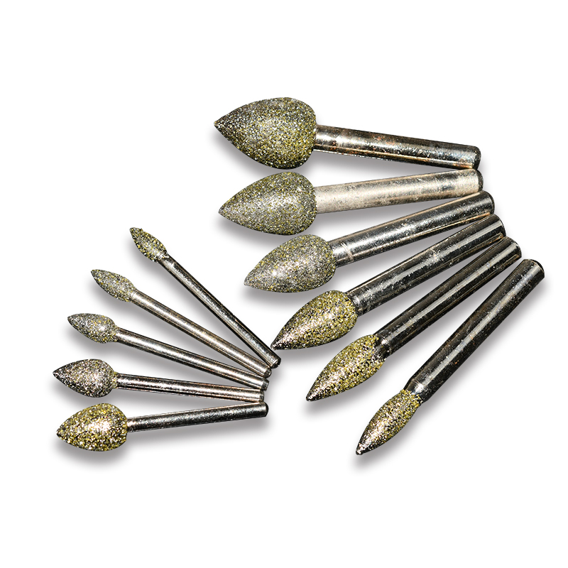 6mm Head 10pcs 3mm Shaft 45Grit Flame Shape Diamond Drill Bit