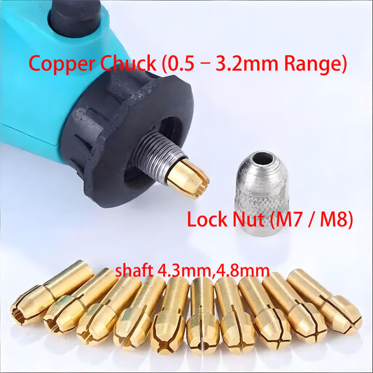 Mini Brass Drill Chuck Shaft Adapter – 3.17mm (1/8") for Dremel, Foredom & Rotary Tools