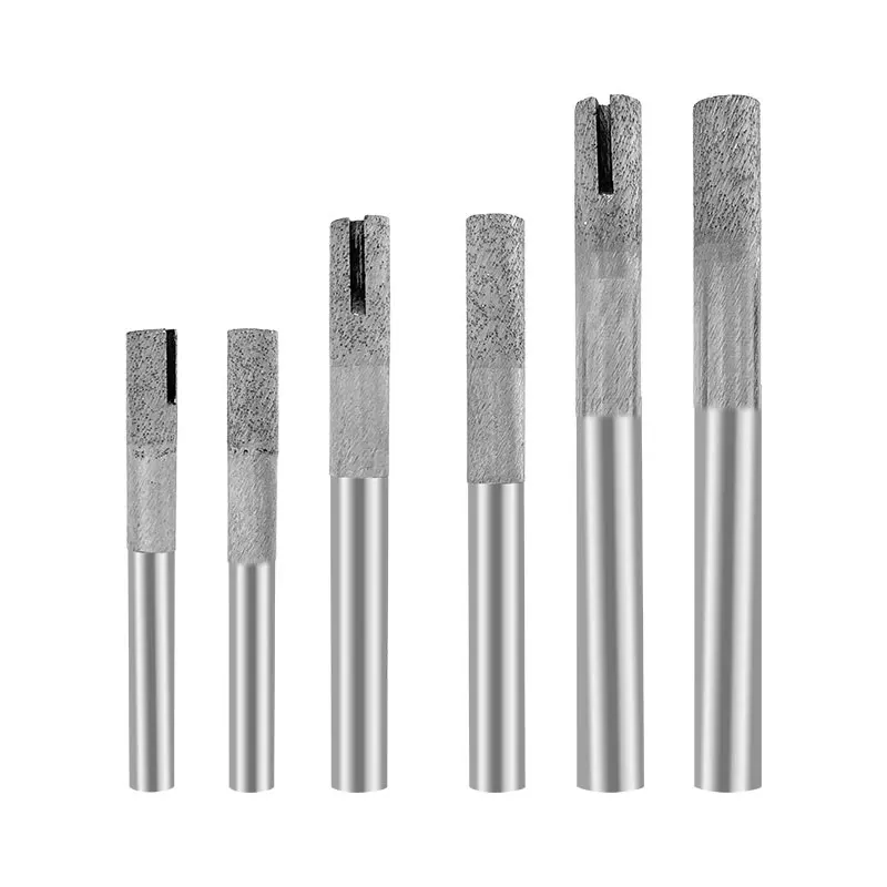 Fluted Flat Head Cylindrical Sintered Diamond Engraving Bit – 10mm Shank & Head, 25mm Diamond Segment, 100mm Length – 5pcs Pack for Granite Relief Carving