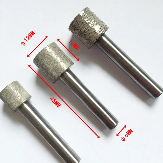 Flat-End Cylindrical Sintered Diamond Rotary Burr – 6mm Shank, 12mm Head, 30 Grit – 5pcs Pack for Granite & Engineered Stone